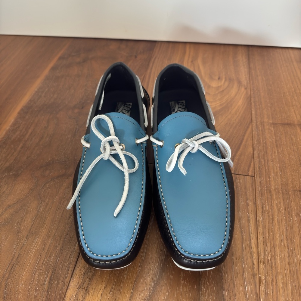 Salvatore Ferragamo Losanna Tricolor Calfskin Boat Shoe